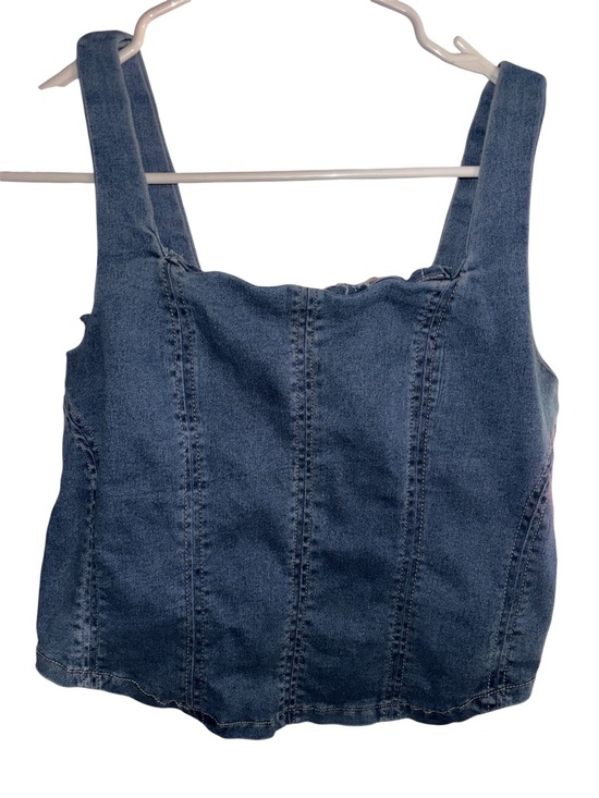Maurices Tops - Denim Square-Neck Cropped Tank Top - Dark Blue